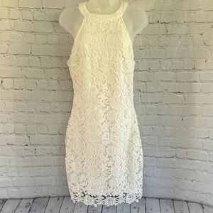 Lulu's White Lace Halter Sheath Dress